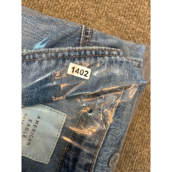 American Eagle Jacket Mens XL Denim Trucker Distressed Y2K  Jean Button Up - Picture 9 of 9